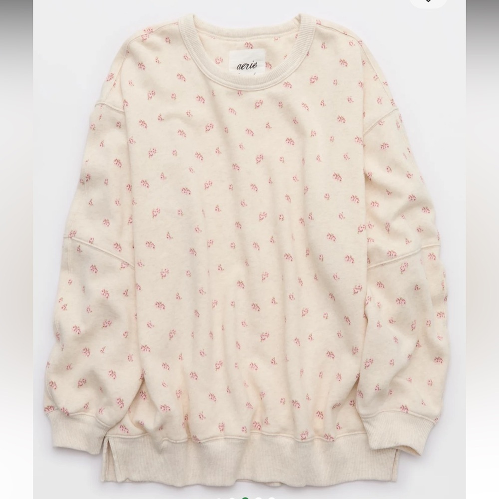 aerie Cream Sweatshirt with Pink Floral Print